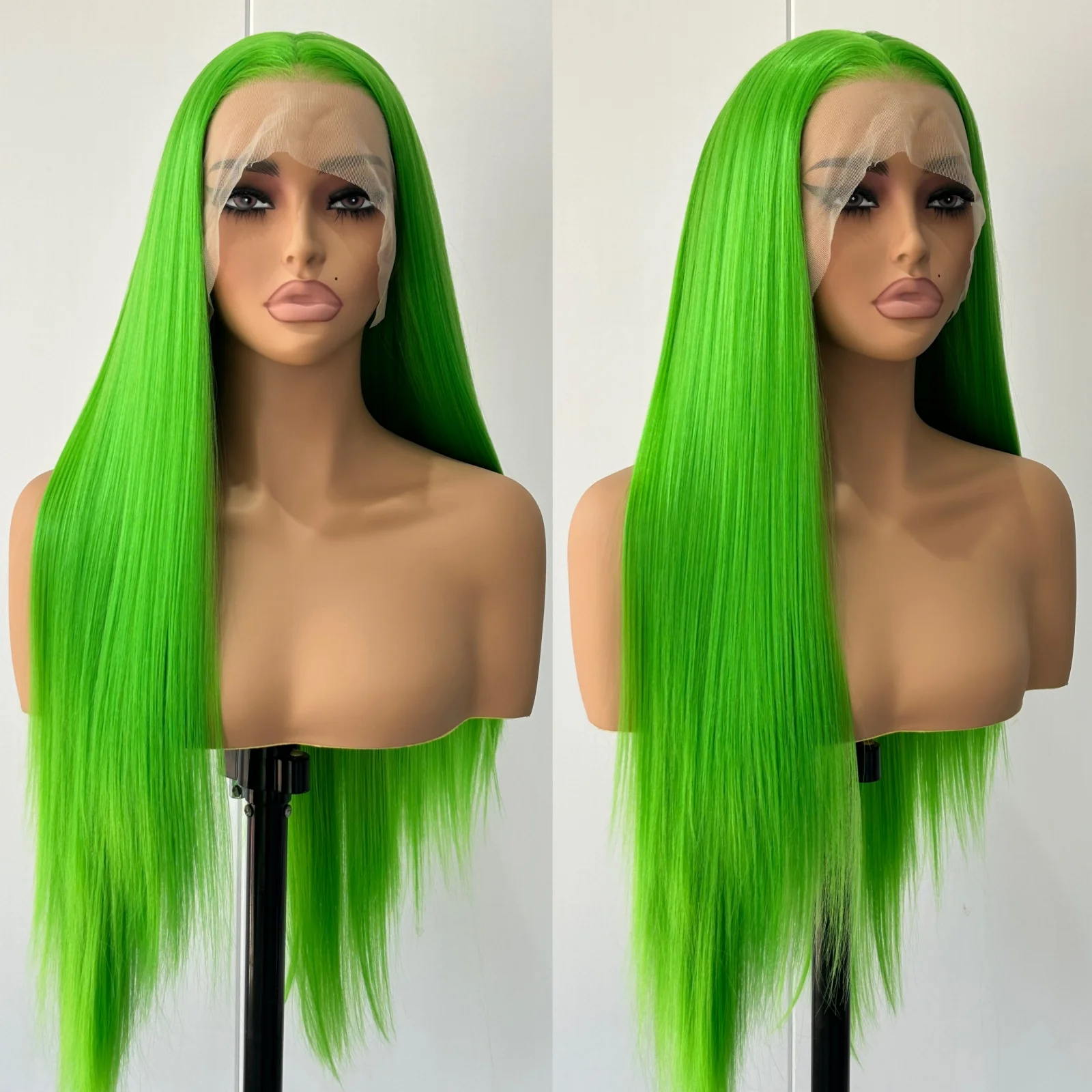 شعر مستعار طويل أخضر حريري مستقيم شعر صناعي جزء مج...