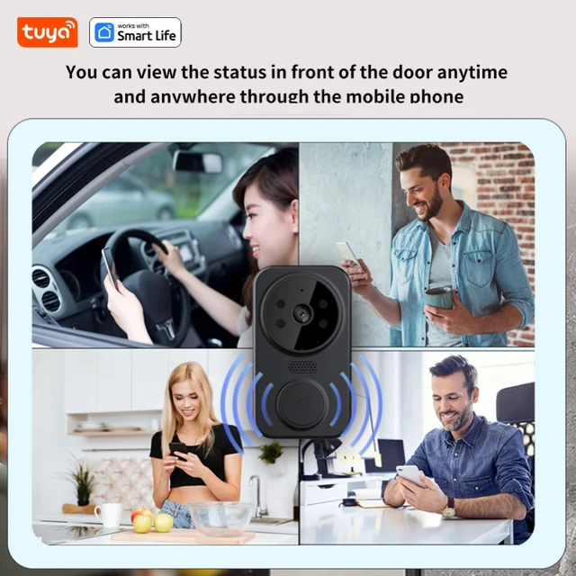 Tuya-Campainha doméstica inteligente com câmera, Wi-Fi, sem fio, DC, AC, alimentada por bateria, Bell com vida inteligente, preto 5