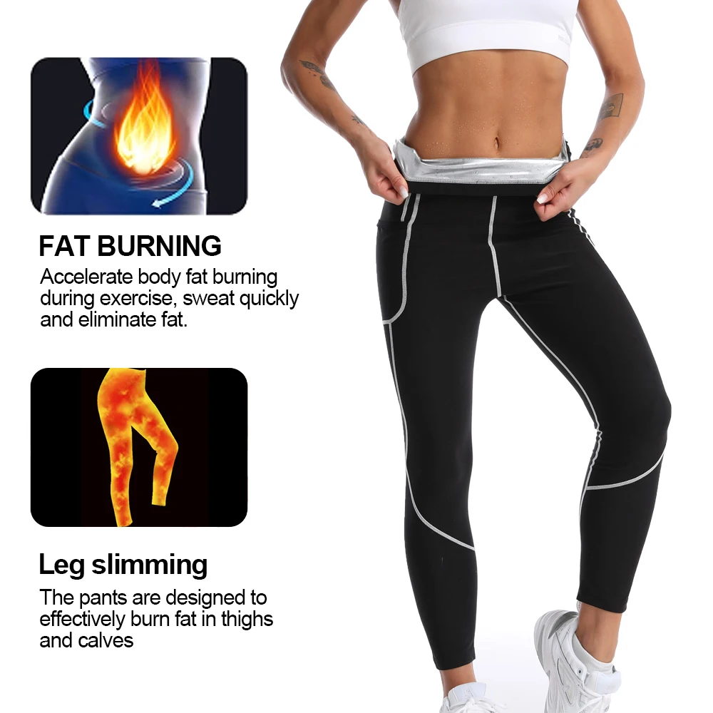 NINGMI Sauna Pants Women Waist Trainer Shapewear Weight Loss Pants Fat Burning Slimming Pants