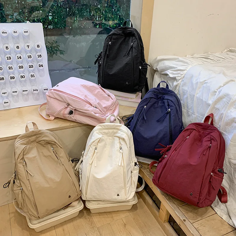 Lightweight college style high school student backpack Japanese casual female college student monochrome outdoor hiking backpack