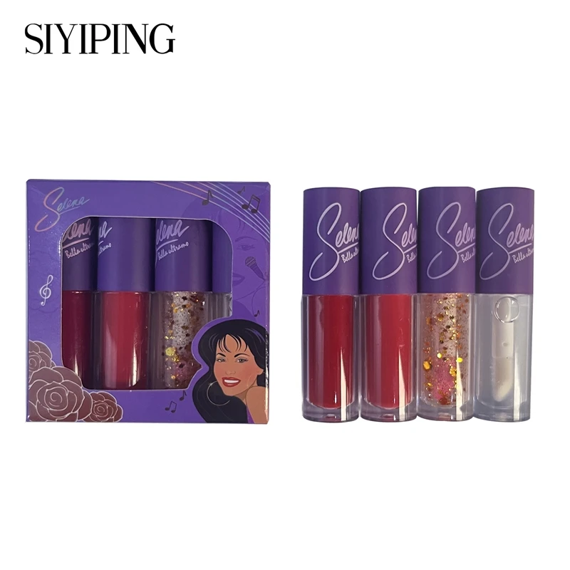4- Color Lip Gloss, Lustrous Shiny Dewy Texture Lip Glaze, Hydrating Long Lasting Star Stick Plumping selena Liquid Lipstick