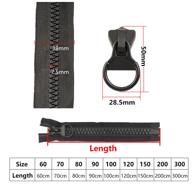 1PC 60-300cm 8# Resin Zippers Open-End Long Zipper for Down Jacket Coat Tent Zip Repair DIY Sewing Clothing Garments Accessories images - 6