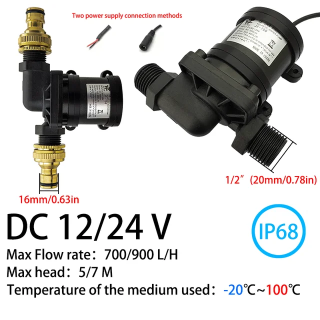 ขนาดเล็ก DC12V/24V มอเตอร์ไร้แปรง 1/2 '900L/H ปั๊มน้ําเครื่องทําน้ําอุ่น Booster PUMP WARM Air Water Cooling ปั๊มหมุนเวียน 1