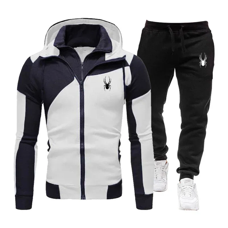 2024 Autumn/Winter Men's New Brand Sports Set Men's Spliced Hoodie+Pants Two Piece Set Men's Fashion Casual Jogging Set