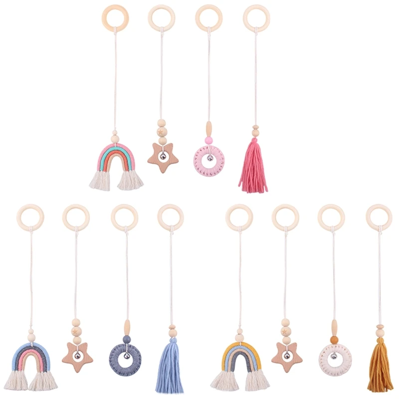 

4 Pieces Wooden Baby Gym Hanging Activity for Play Gym Toy Set Newborn Gift Infant for Baby Girl and Boy