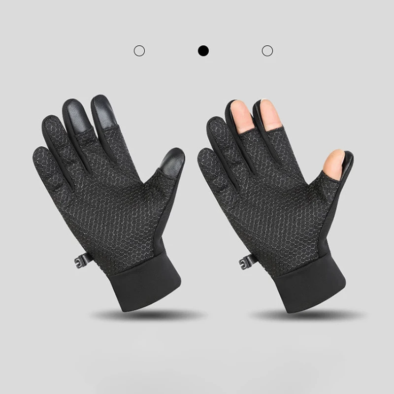Motorcyclist Cycling Gloves Winter Fleece Gloves Men's Three Finger Clamshell Warm Fishing Anti-Slip Waterproof Gloves Sports 3