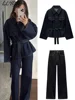 Vintage Belt Denim Jacket Pants Set Women Lapel Single Breasted Jackets Pockets Straight Jeans 2025 Spring Lady Street Outfits 1