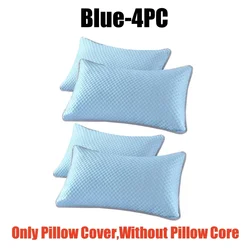 Cooling Ice Silk Pillowcase - Solid Color, Washable Summer Bean Fabric Cover - 480*740mm (Blue - 4PC)