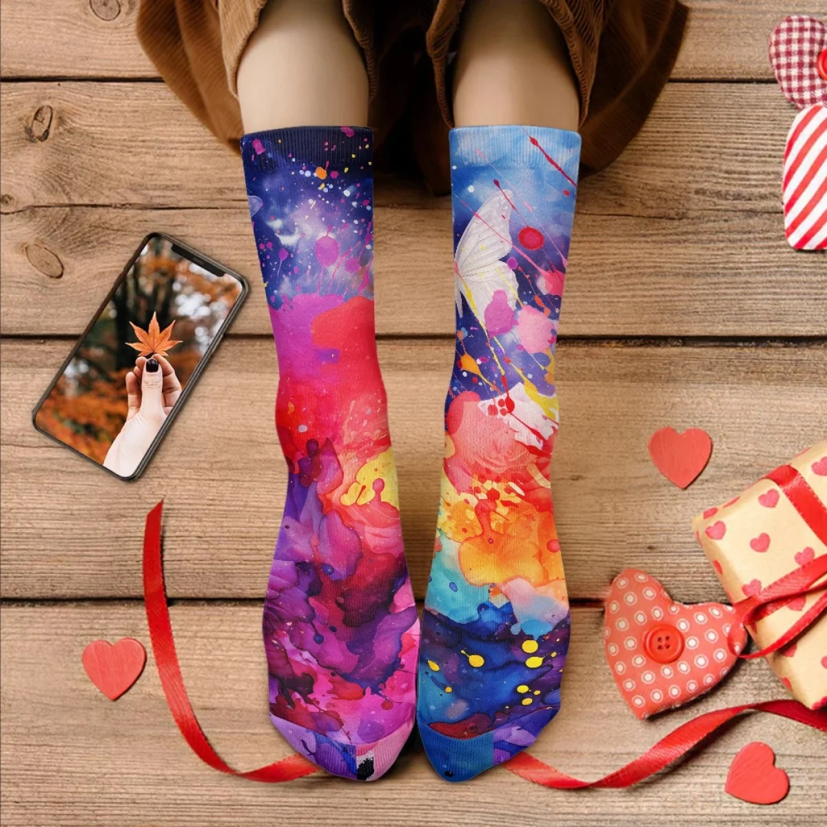 

Classic Gradient Splash Ink Butterfly Pattern Women Male Four Seasons Middle Tube Sock Non-slip Casual Sockings for Men Kid Gift