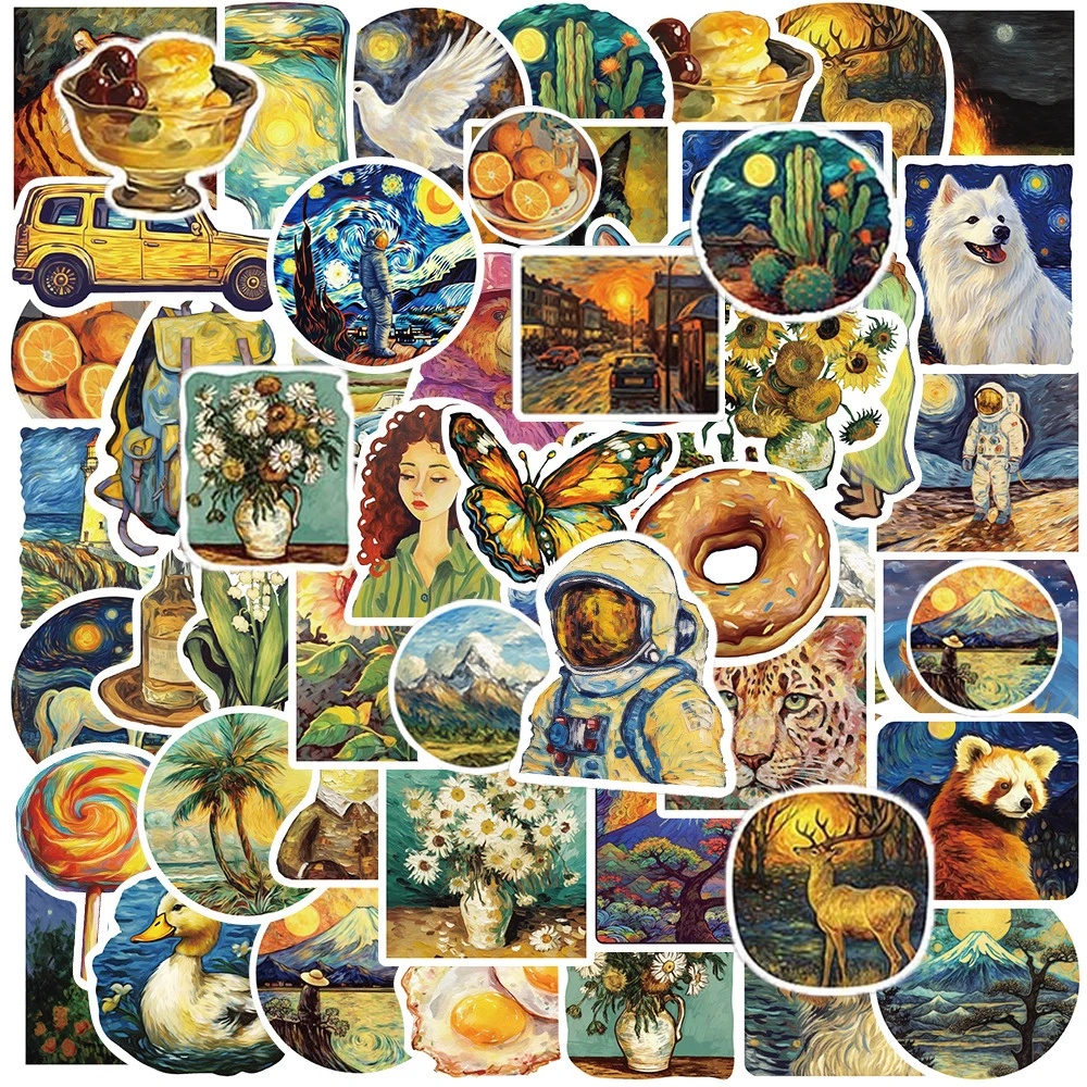 

10/50Pcs Cartoon Retro Oil Painting Art Aesthetic Varied Stickers Pack for Kids Travel Luggage Laptop Decoration Graffiti Decals