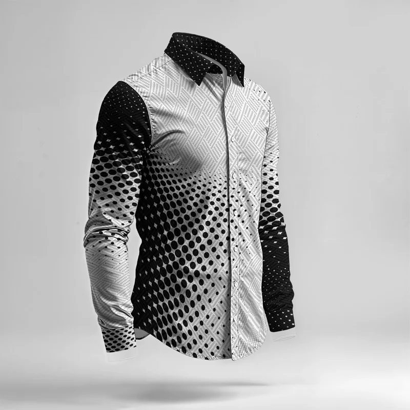 2025 New Arrival Men Shirt Set Geometry Print Summer Fashion Simple Two Piece Set Mens Gradient Lightweight Party Long Sleeves_voghion.com