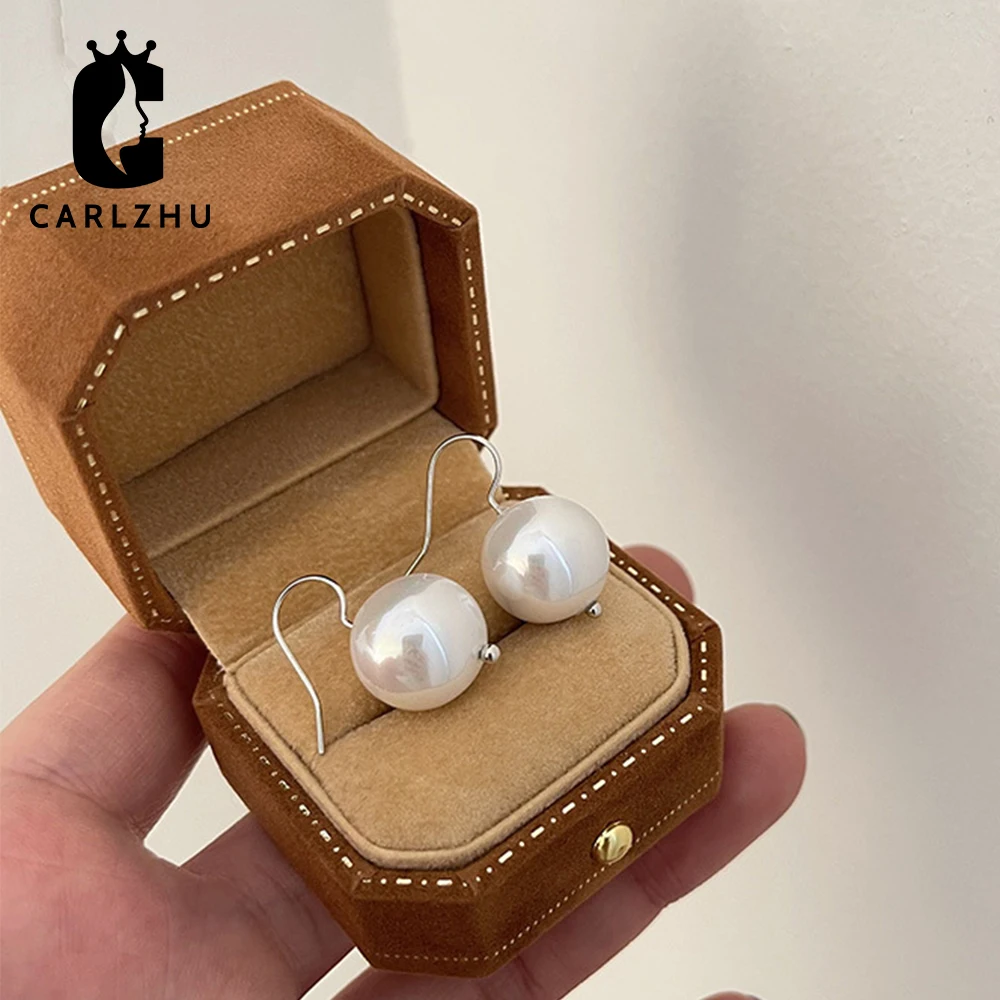 Elegant Round Freshwater Pearl Dangle Earrings for Women Engagement Wedding Graceful Accessories Fashion Simple Jewelry |