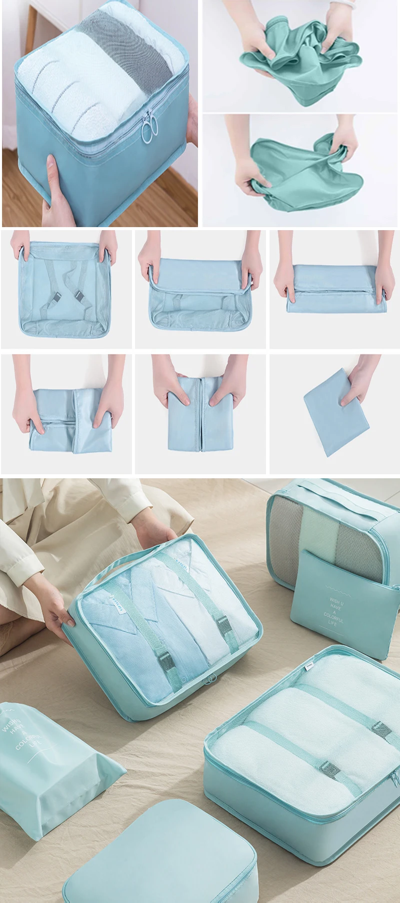 Description Picture 6 of itemTravel storage bag set ten piece set, toiletries cosmetics clothing storage bag  portable Large travel capacity sorting bag set