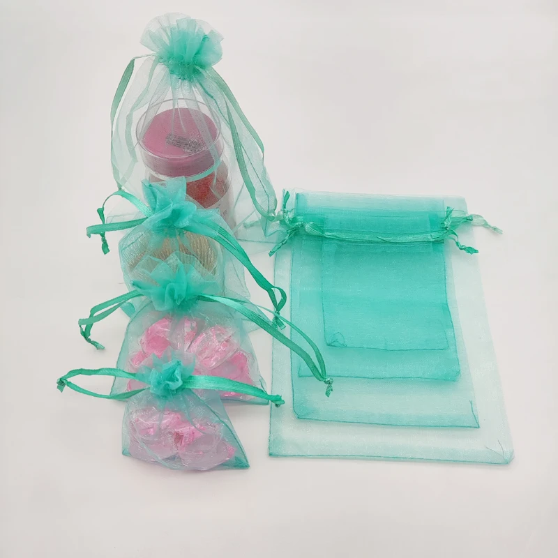 

100pcs Aqua Green Gift Bag Wedding Packing Pouches Jewlery Gift Pouch Bags Organza Gift Bags Christmas Drawstring Organza Bag