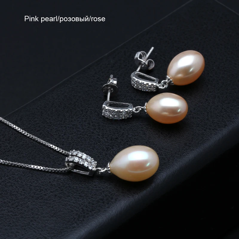 Pearl Jewelry Set Natural Freshwater Pearl Necklace and Earrings set 925 Sterling Silver For Women