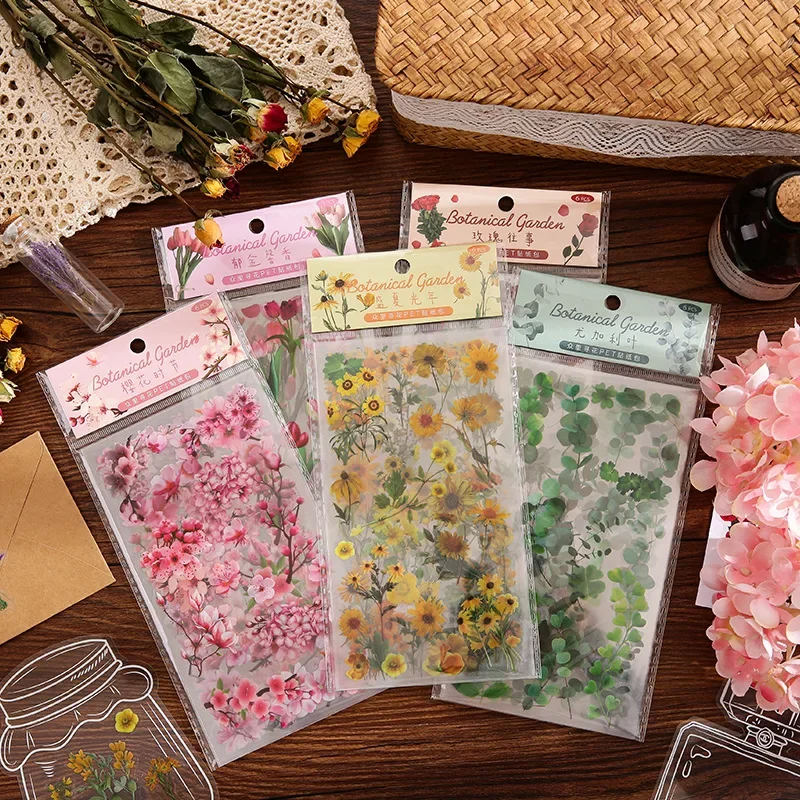 100 Pegatinas Flores Transparentes PET - Para Scrapbooking, Agendas, Decoración DIY, 3-6 Cm
