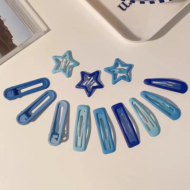 Blaue Serie Haarspangen Farbverlauf Seitenclips Metall-Haarklammern Herz Stern Kopfschmuck Süße Haaraccessoires – Detail 5