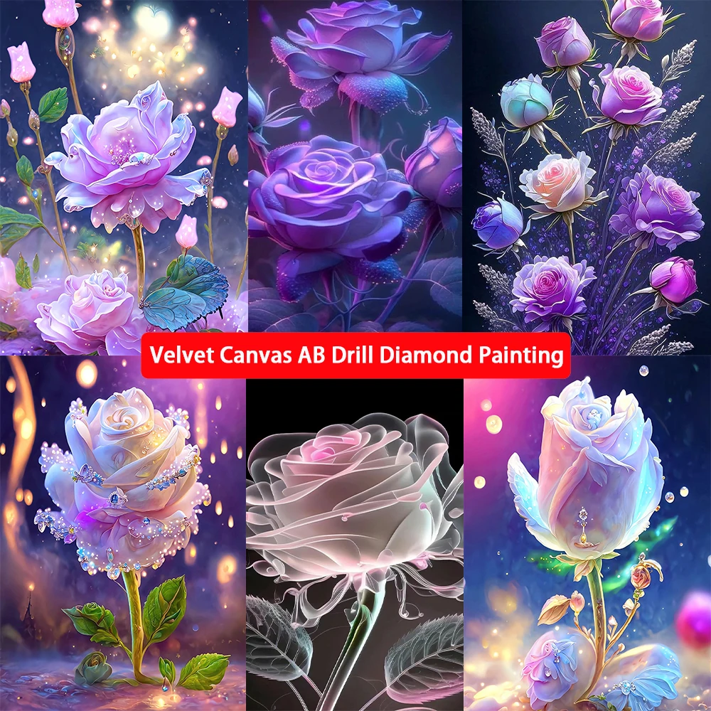 

5D DIY Upgraded Velvet Canvas AB Diamond Painting Flower Rose Lotus Flower Foliage Diamond Mosaic Art Craft Home Decoration Gift