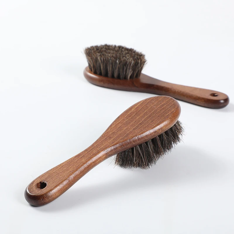 Horse Hair Brush Beech Wood Handle Home Shoe Clothes Desk Keyboard Cleaning Brush