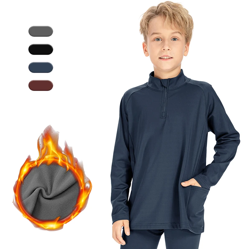 Autumn Winter Kids' Stand-up Collar Sport Sweatshirt Fleece-Lined Warm Children's Running Training Fitness Long Sleeves Shirt