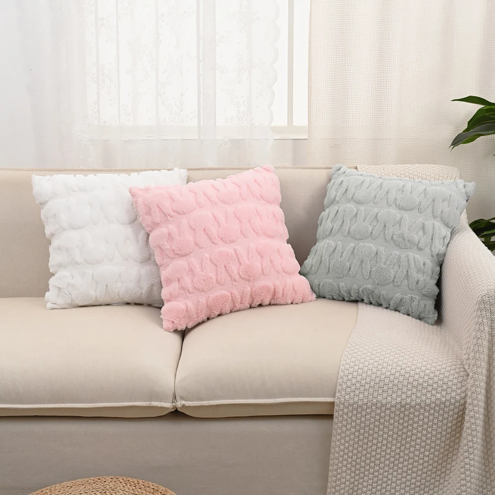 Easter Rabbits Throw Pillow Cover 45x45cm Plush Rabbit Jacquard Pillowcase Rabbit Pattern Decorative Throw Pillowcase