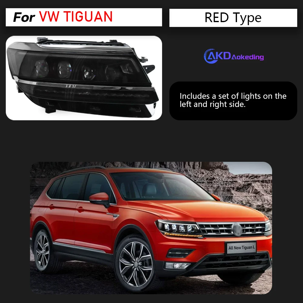 VW Tiguan LED 헤드 라이트 2017-2020 Tiguan 헤드 램프 Drl 프로젝터 렌즈 자동차 용 자동차 조명