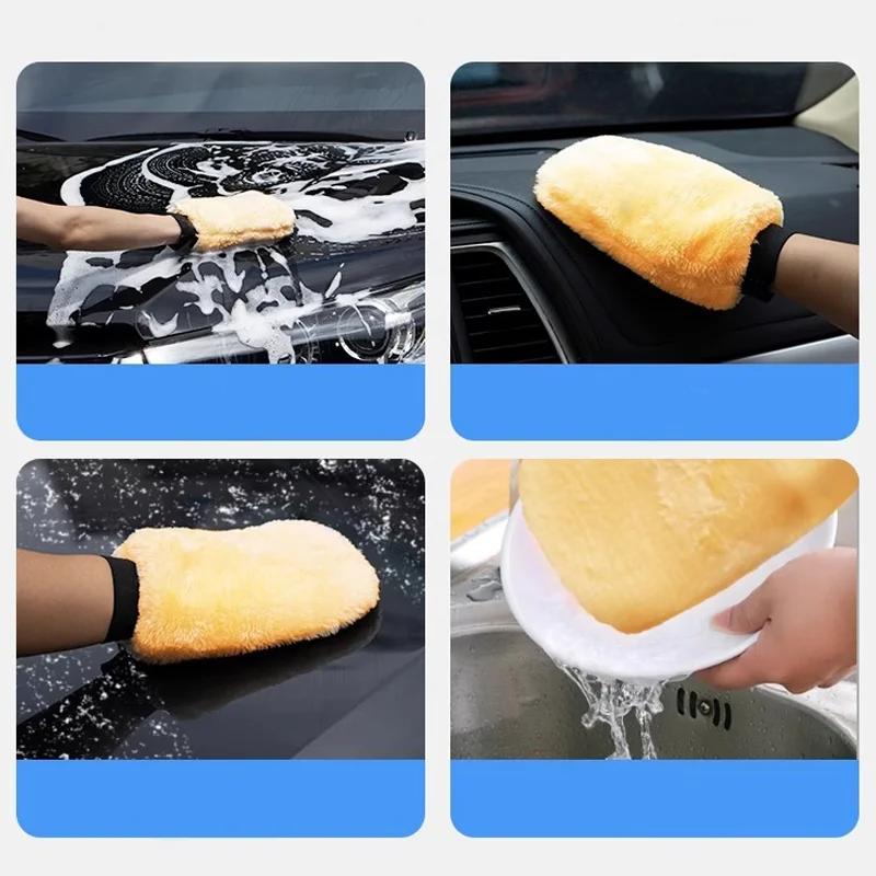 1/5Pcs Double-sided Plush Car Wash Gloves Soft Thickened Imitation Wool Wiping Car Dusting glove Polishing Waxing Cleaning Tools car cleaning gloves
