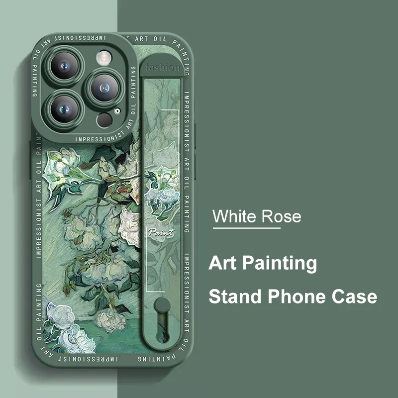 Custodie Per Telefoni Per Iphone 15 11 12 13 14 Pro Max Case 11Pro 12Pro 13Pro 14Pro 15Pro Max Cover Art Painting Stand Solicon Back Coque