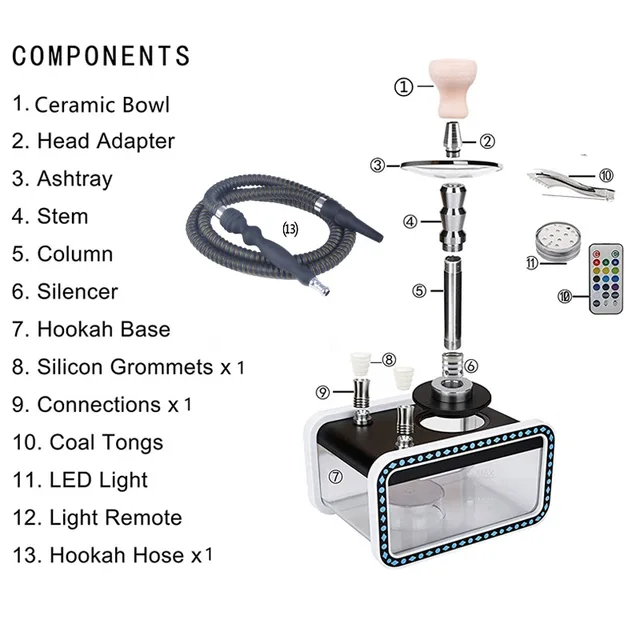 Acrylic Square Tank Hookah Shisha Chicha Nargile With Double Hose LED Light  Smoking Water Pipe Accessories Hookah Chicha Set - AliExpress