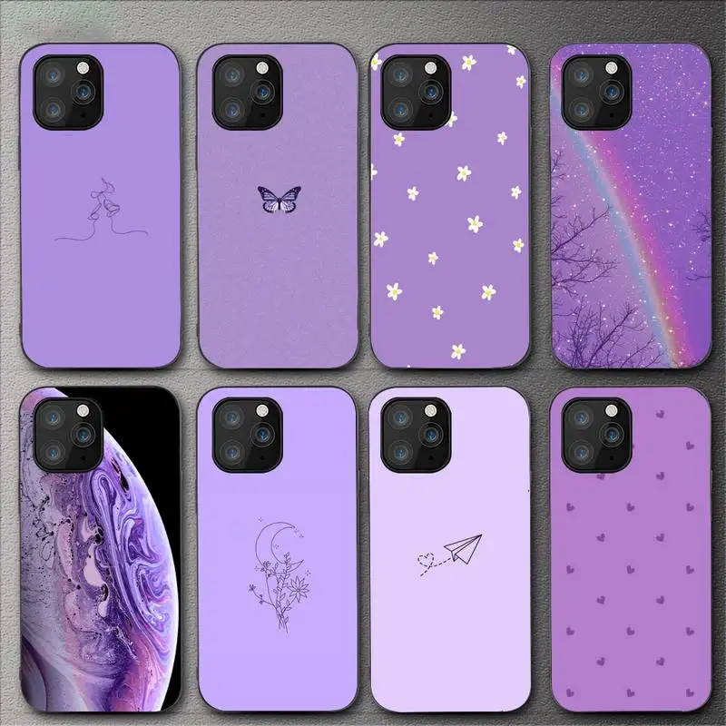  Simple Purple background Phone Case For iPhone 11 12 Mini 13 14 Pro XS Max X 8 7 6s Plus 5 SE XR Shell 