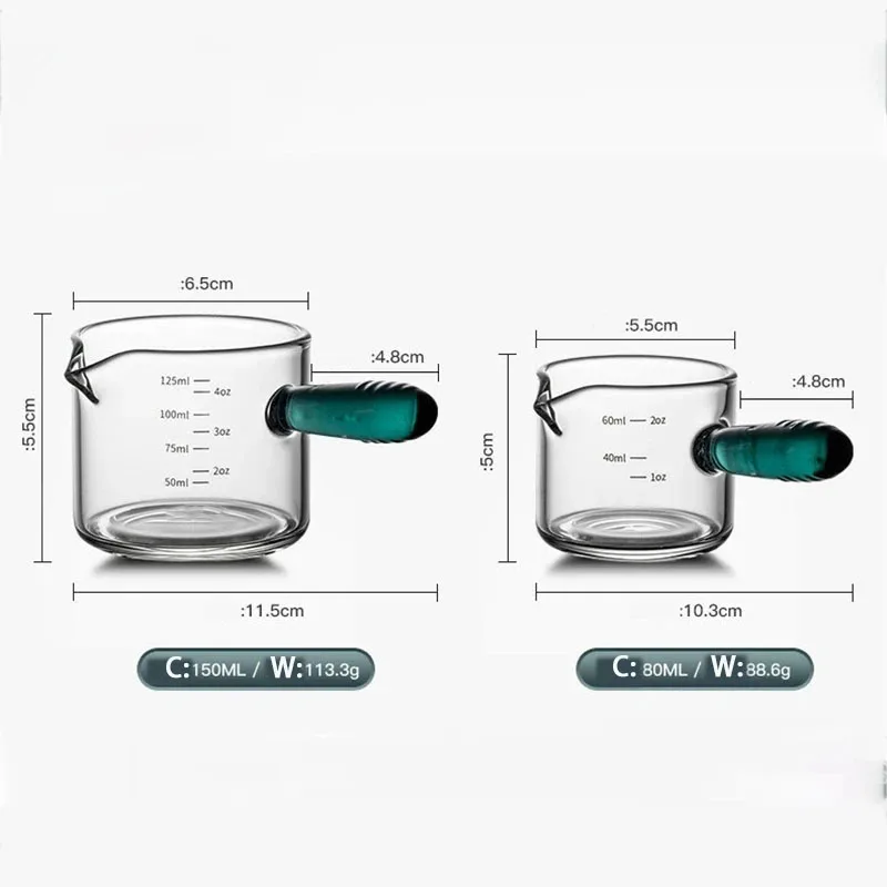 Measuring Cup 60/125ml Colour Glass Handle Espresso Measuring Cup Vshape Mouth Milk Jug Coffee Supplies Thickened Glass Kitchen Measure Mug