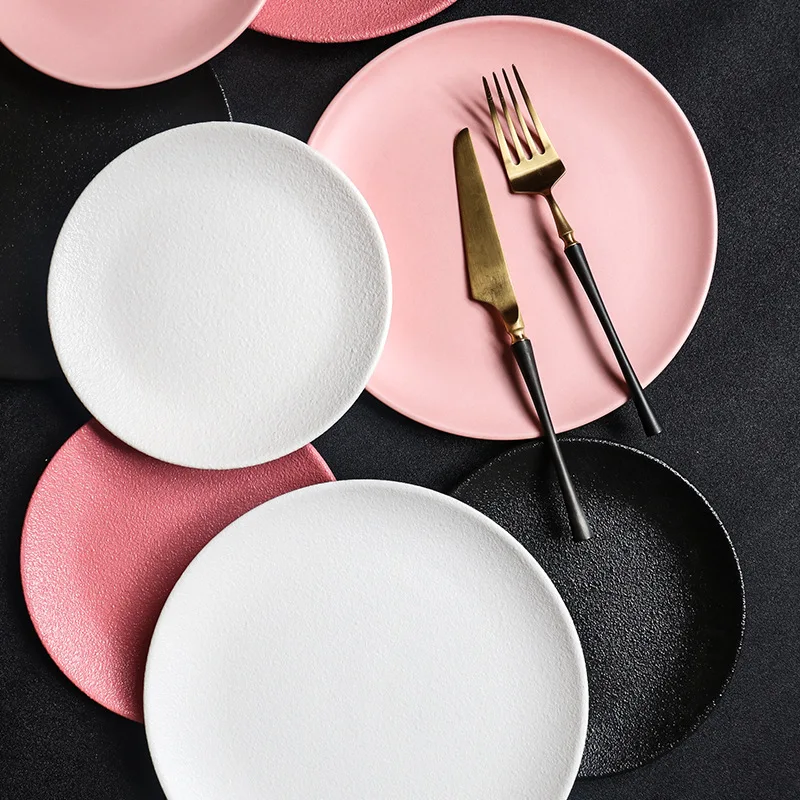 4 Sizes Matte Pink Plates Dinnerware Dishes for Serving Modern Plate Sets Dinner Set Japanese Tableware Plates Food Bone China
