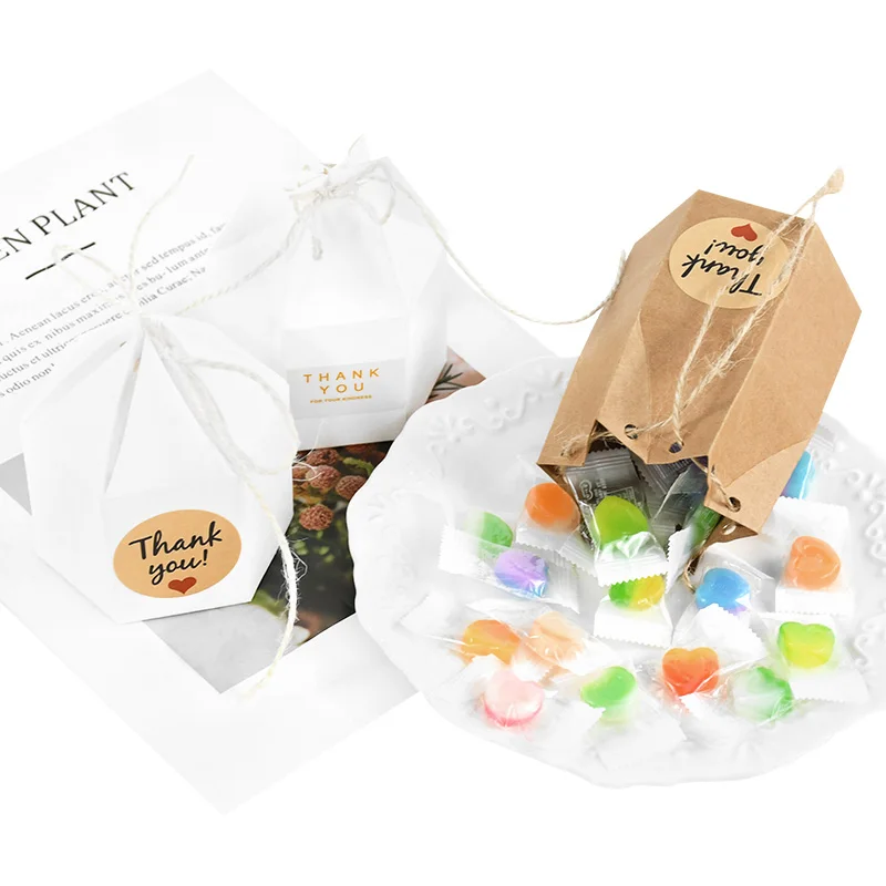 10pcs Hexagon Shape Creative Kraft Paper Candy Boxes Wedding Favors Gift Packaging Box For Birthday Party Baby Shower Decor
