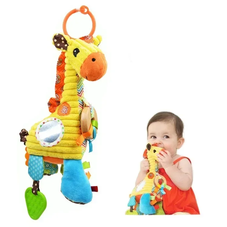 

[Funny] Baby toy 100% Safe material Giraffe plush doll Pull bell Multifunctional Bed Hanging appease Educational Teether food