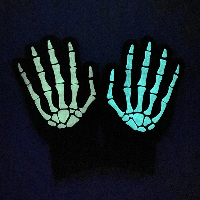 

634C Glowing Skeleton Hand Gloves for Halloween Celebrations Masquerade Balls Costume Gloves Dress Up Accessories for Parties