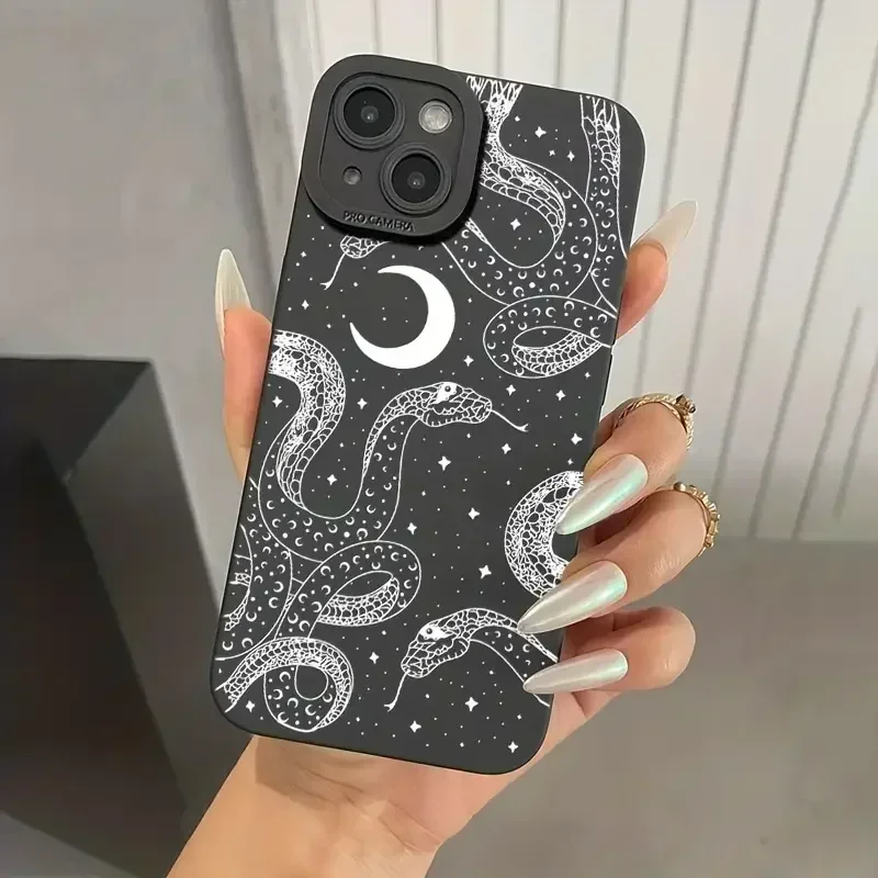 thumbnail image 1 of Funda de teléfono con estampado de serpiente negra para iPhone, carcasa de silicona suave a prueba de golpes para modelos 11, 12, 13, 14, 15 Pro Max, X, XS Max, XR, 8, 7 Plus, SE2020 Mini, 1 of 5