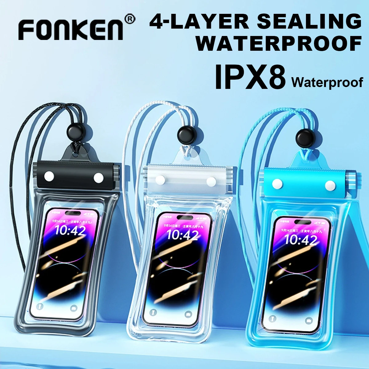 FONKEN Floating Waterproof Phone Case - Full View Transparent Dry Bag for Swimming and Outdoor Adventures