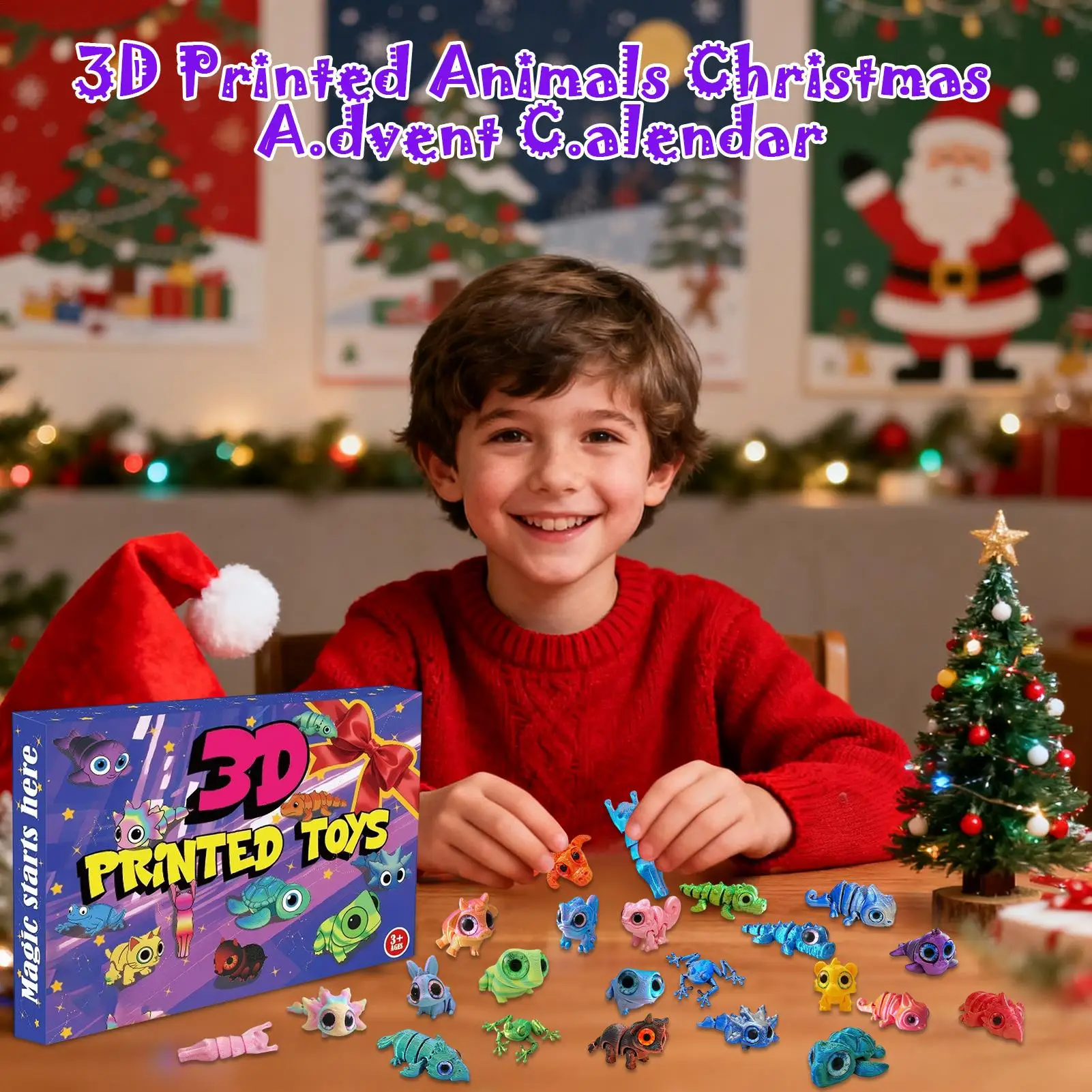 Countdown To Christmas Calendar 3D Printed Cute Flexible Articulated Animals 24 Day Christmas Countdown Calendar For Kids Gifts