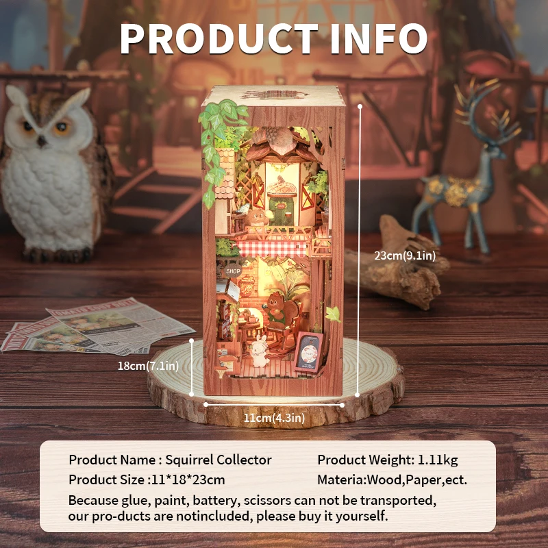 CUTEBEE Book Nook Kit DIY Miniature Model Dollhouse for Adults and Teens Bookshelf Decor 3D Wooden Puzzle for Squirrel Collector