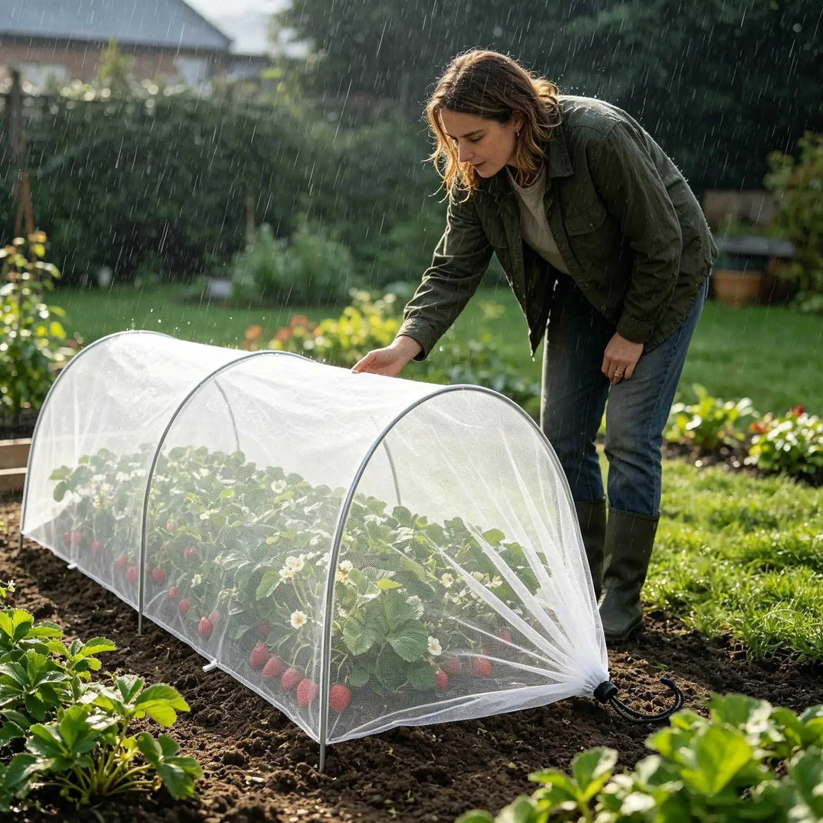 Breathable Polyester Mesh Garden Plant Protection Cover with Flexible Steel Frame