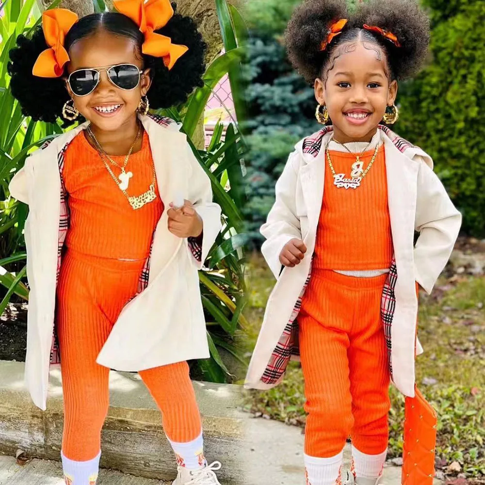 

Qunq 2023 осенний женский плащ средней длины с капюшоном и жилет в полоску + брюки комплект из 3 предметов повседневная детская одежда для возраста