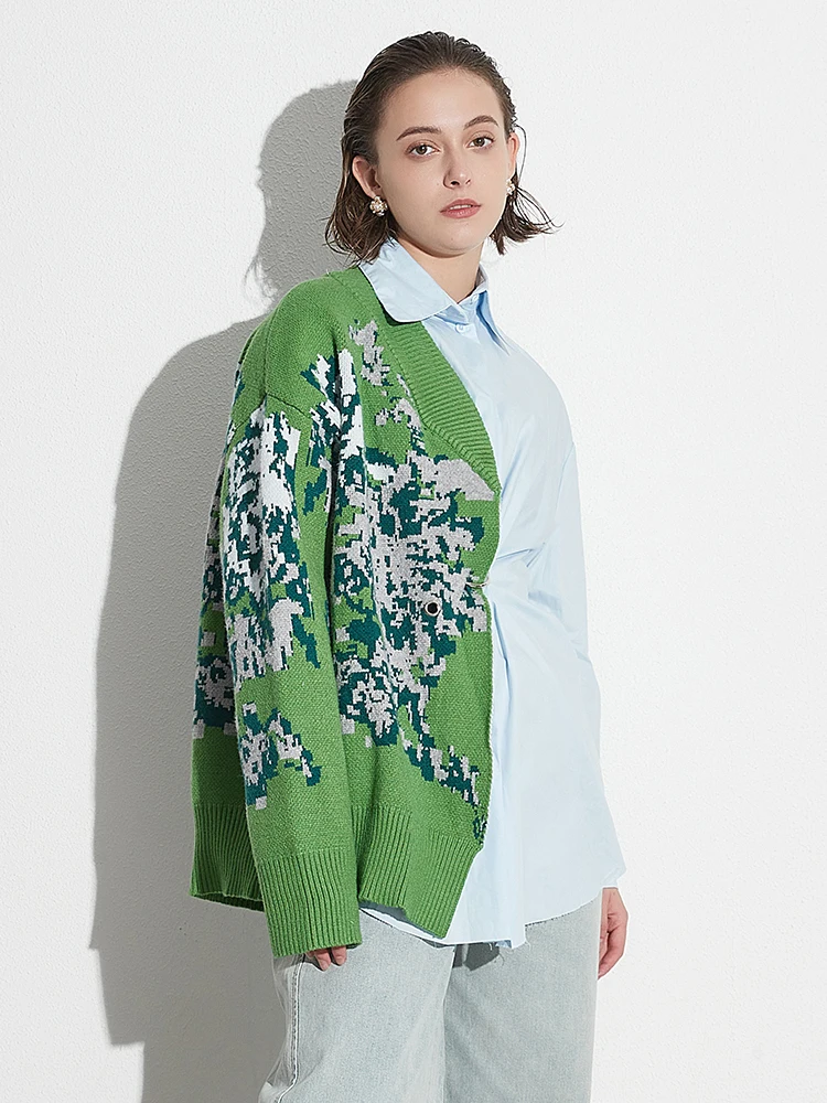 Twotwinstyle المرأة المرقعة عارضة فضفاض قميص طويل...