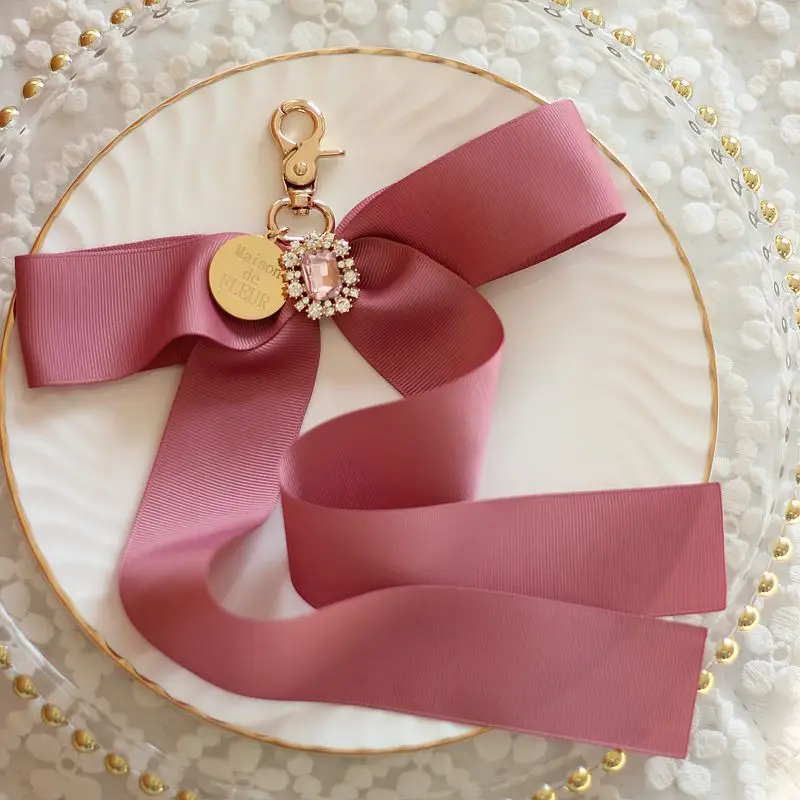 Japanese Lolita Silk Ribbon Handbag Pendant Backpack Bow Macaron Candy Color Rhinestone Keychain Sweet Bag Charms