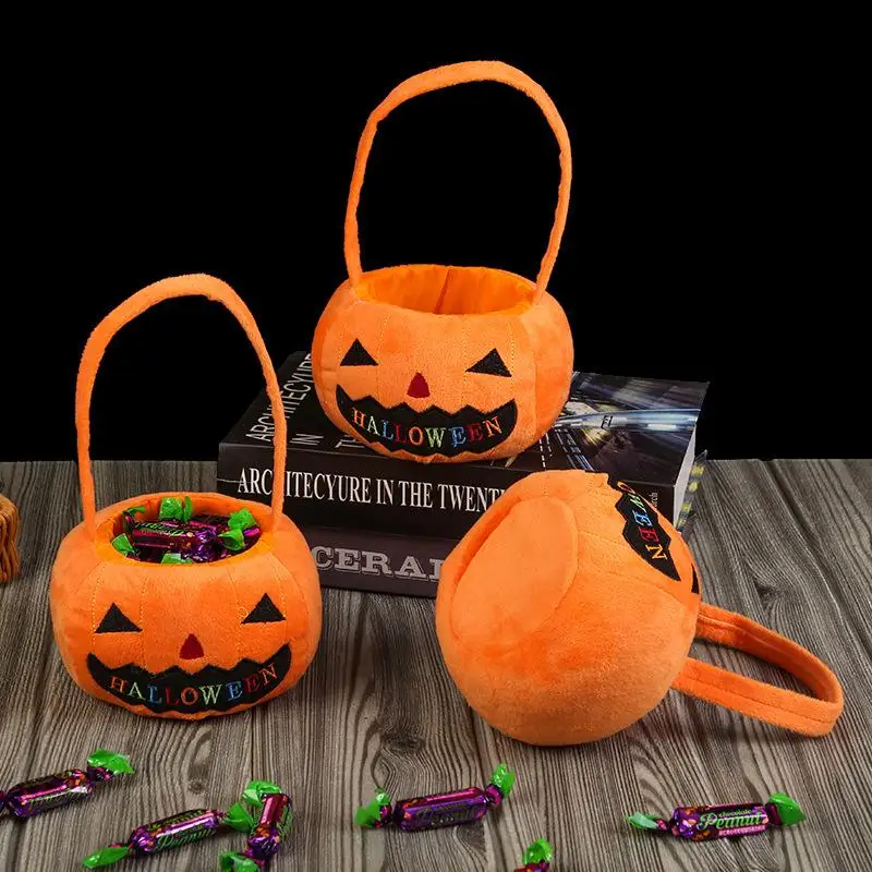 Halloween Pumpkin Candy Bags Decoration Props Portable Trick Or Treat Holder Handbag Basket Party Favor Holders For Children