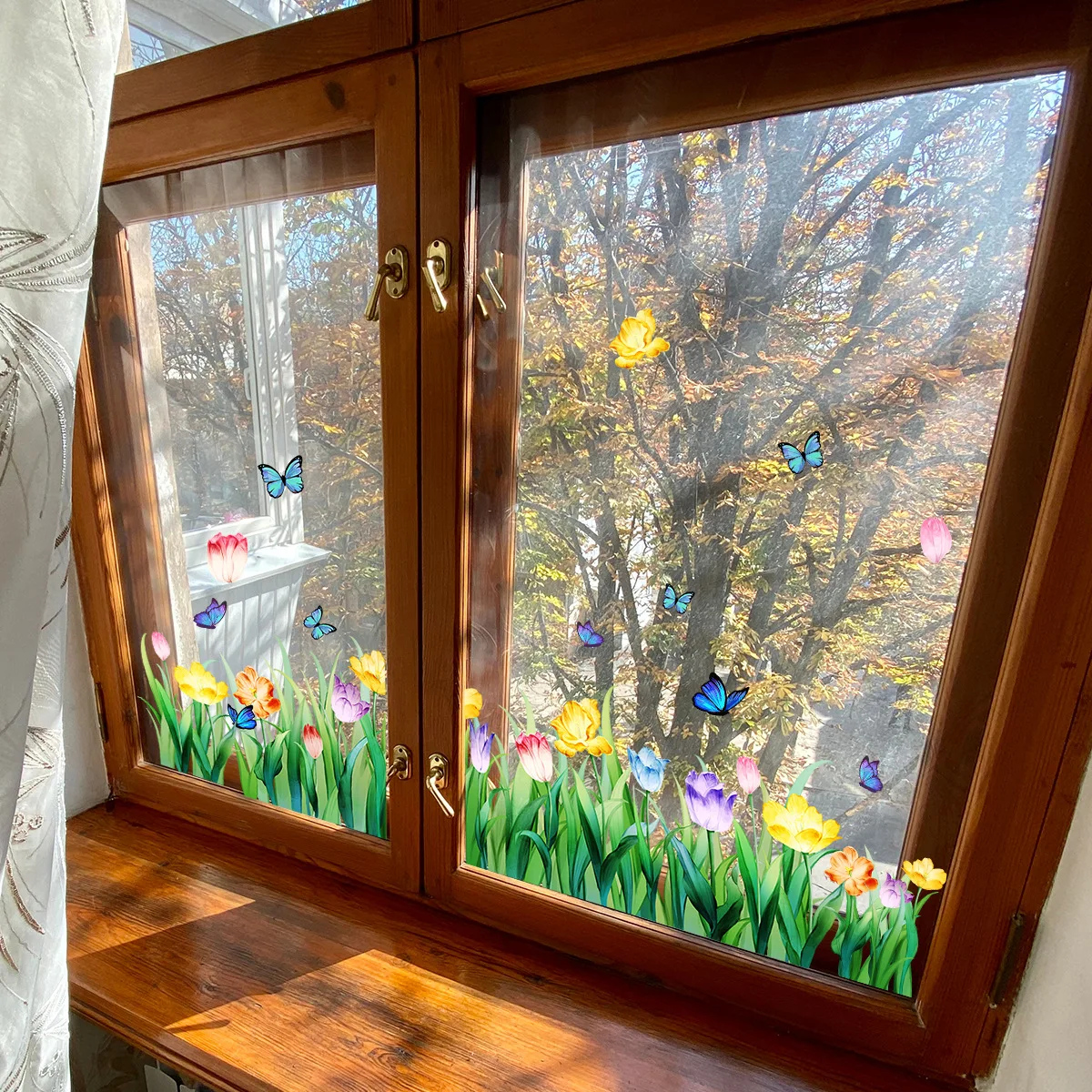 Colorful Tulip Butterfly Electrostatic Window Sticker Double Sided Visible Self-Adhesive Home Decor