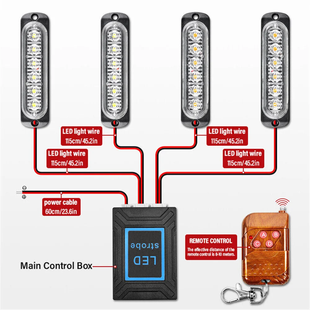 24 LED-Blitzlicht drahtloses Auto Notfall Blinklicht Auto LED 12V Anhänger  LKW Strobos Polizei Warn licht