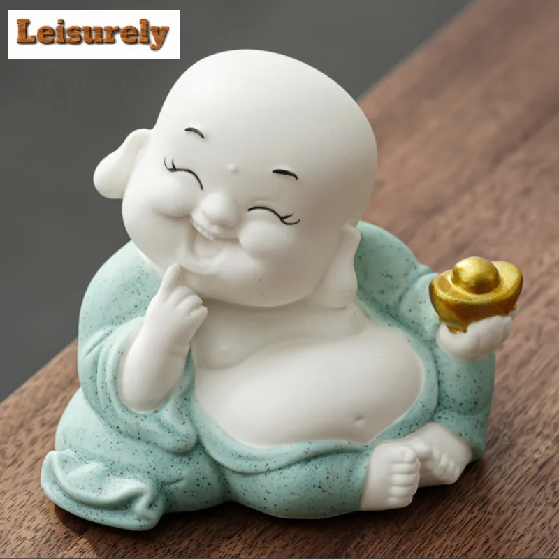 Zen Inspired Maitreya Buddha Ingot Tea Pet Antique Flowerpot Landscaping Tea Figurine Play Toys Tea Statue Ornaments Teaware