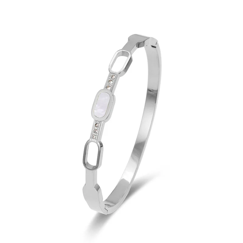

Christmas Gifts Jewelry Luxury Designer Bracelet Couple Bangles Bangle For Women Trendy Stainless Steel White Shell Bracelet