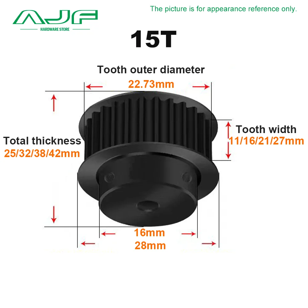 HTD5M 14T 15T 16T 18T 19Teeth Black Steel Timing Pulley BF Type 5M Synchronous Wheel for Belt Width 10/15/20/25mm Ptich: 5mm timing pulley belt pulley