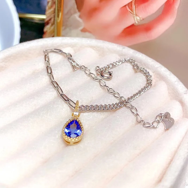 

Natural Tanzanite Charm Bracelet for women silver 925 jewelry luxury gem stones 18k gold plated free shiping items